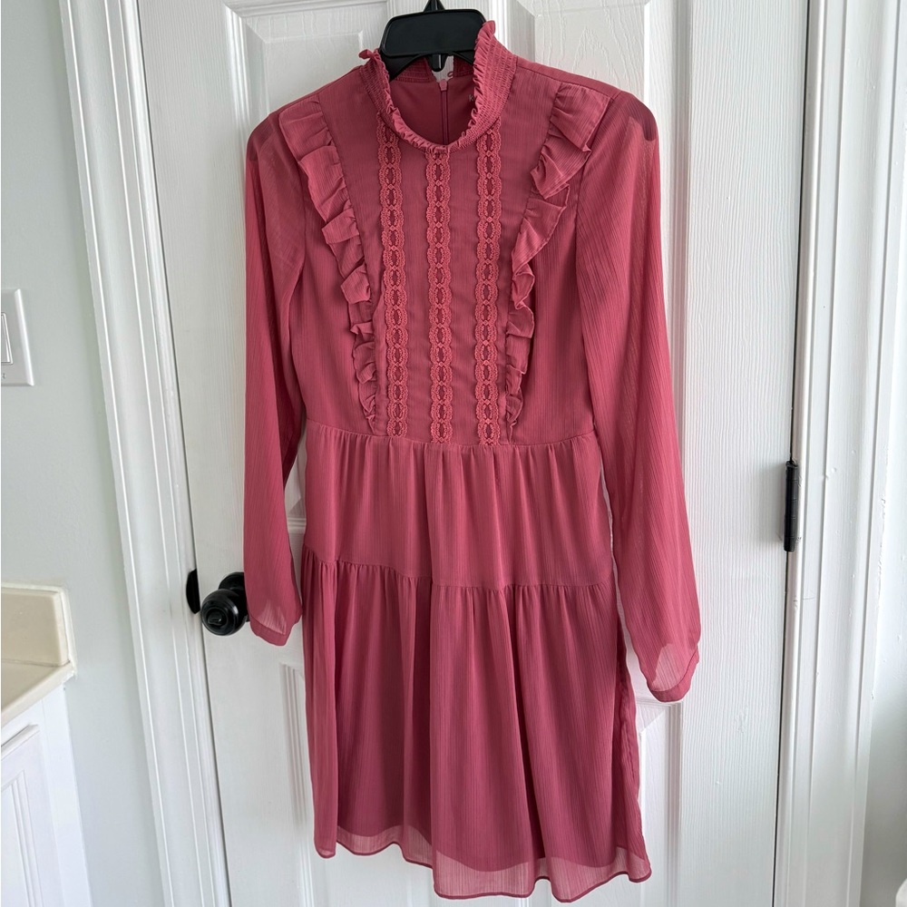 Kensie Elegant Romantic Maroon Ruffled Dress
